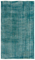 Turquoise  Over Dyed Vintage Rug 3'10'' x 6'9'' ft 118 x 207 cm