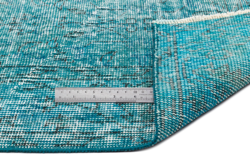 Turquoise  Over Dyed Vintage Rug 3'10'' x 6'9'' ft 118 x 207 cm