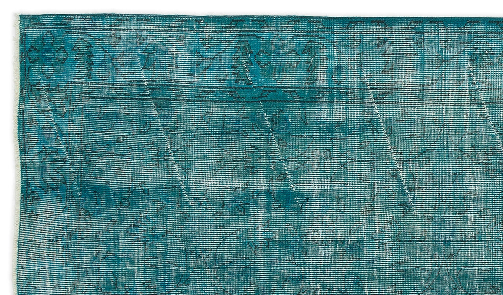 Turquoise  Over Dyed Vintage Rug 3'10'' x 6'9'' ft 118 x 207 cm