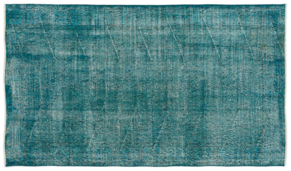 Turquoise  Over Dyed Vintage Rug 3'10'' x 6'9'' ft 118 x 207 cm