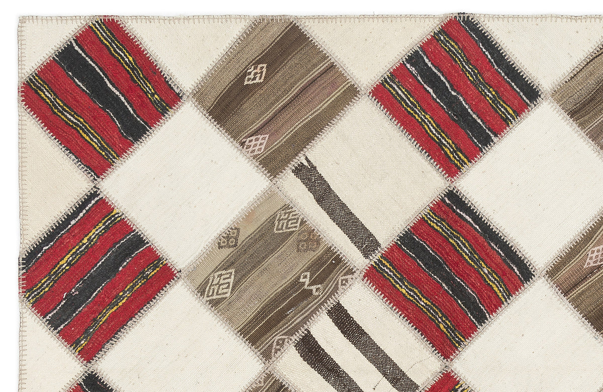 Striped Over Dyed Kilim Patchwork Unique Rug 5&#39;9&#39;&#39; x 7&#39;1&#39;&#39; ft 175 x 217 cm