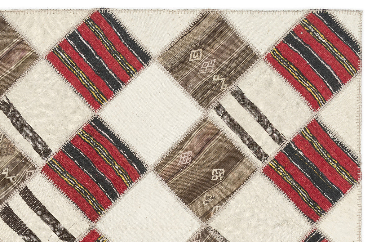 Striped Over Dyed Kilim Patchwork Unique Rug 5&#39;9&#39;&#39; x 7&#39;1&#39;&#39; ft 175 x 217 cm