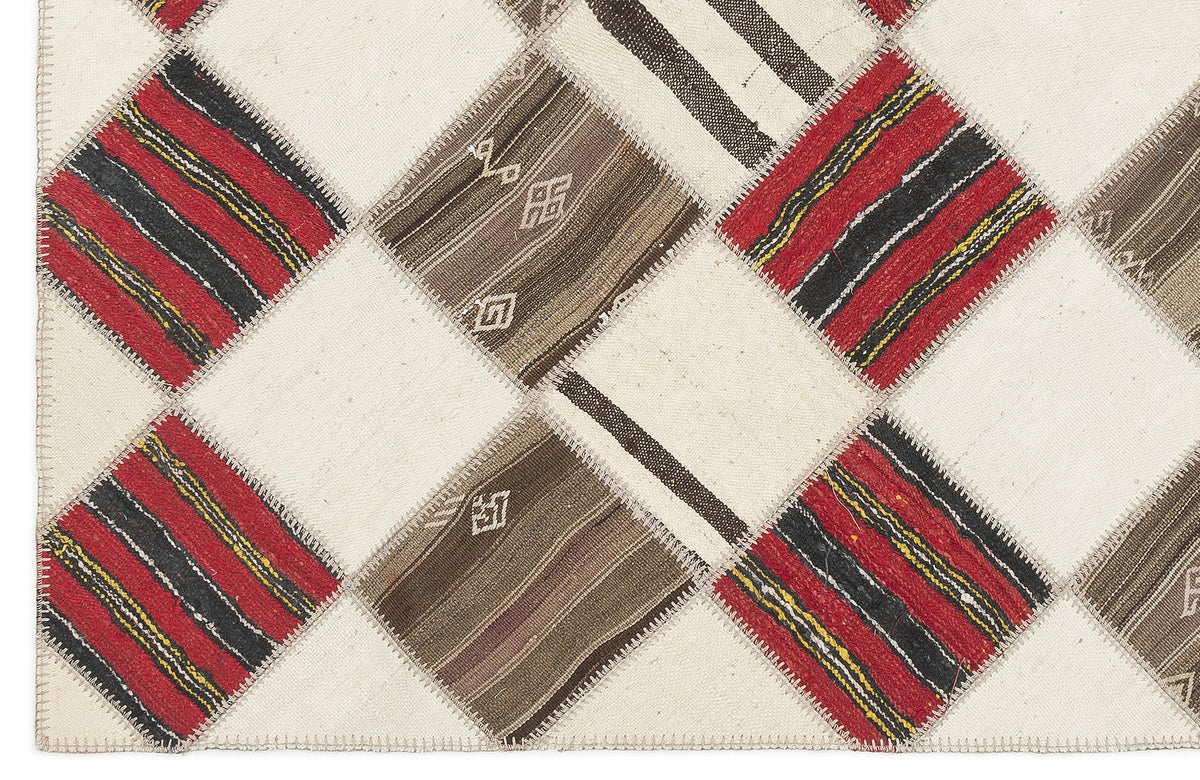 Striped Over Dyed Kilim Patchwork Unique Rug 5&#39;9&#39;&#39; x 7&#39;1&#39;&#39; ft 175 x 217 cm