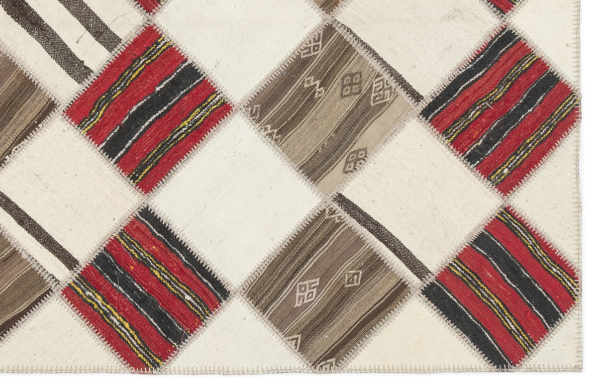 Striped Over Dyed Kilim Patchwork Unique Rug 5&#39;9&#39;&#39; x 7&#39;1&#39;&#39; ft 175 x 217 cm