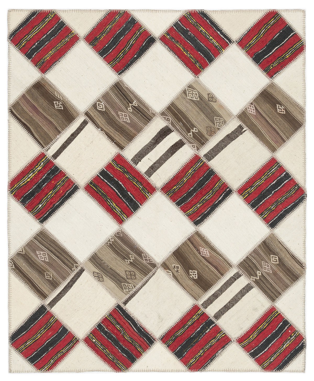 Striped Over Dyed Kilim Patchwork Unique Rug 5&#39;9&#39;&#39; x 7&#39;1&#39;&#39; ft 175 x 217 cm