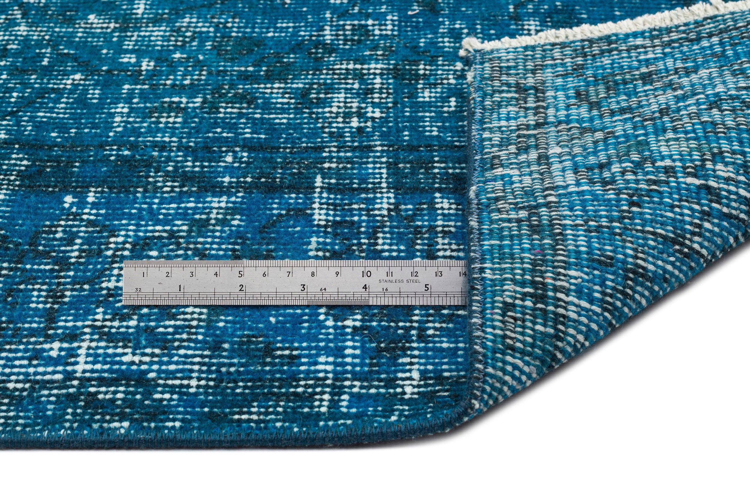 Turquoise  Over Dyed Vintage Rug 4'5'' x 7'6'' ft 135 x 229 cm