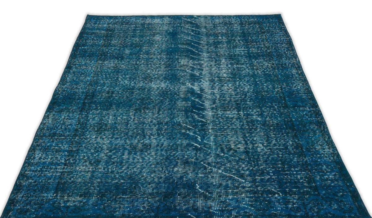 Turquoise  Over Dyed Vintage Rug 4&#39;5&#39;&#39; x 7&#39;6&#39;&#39; ft 135 x 229 cm