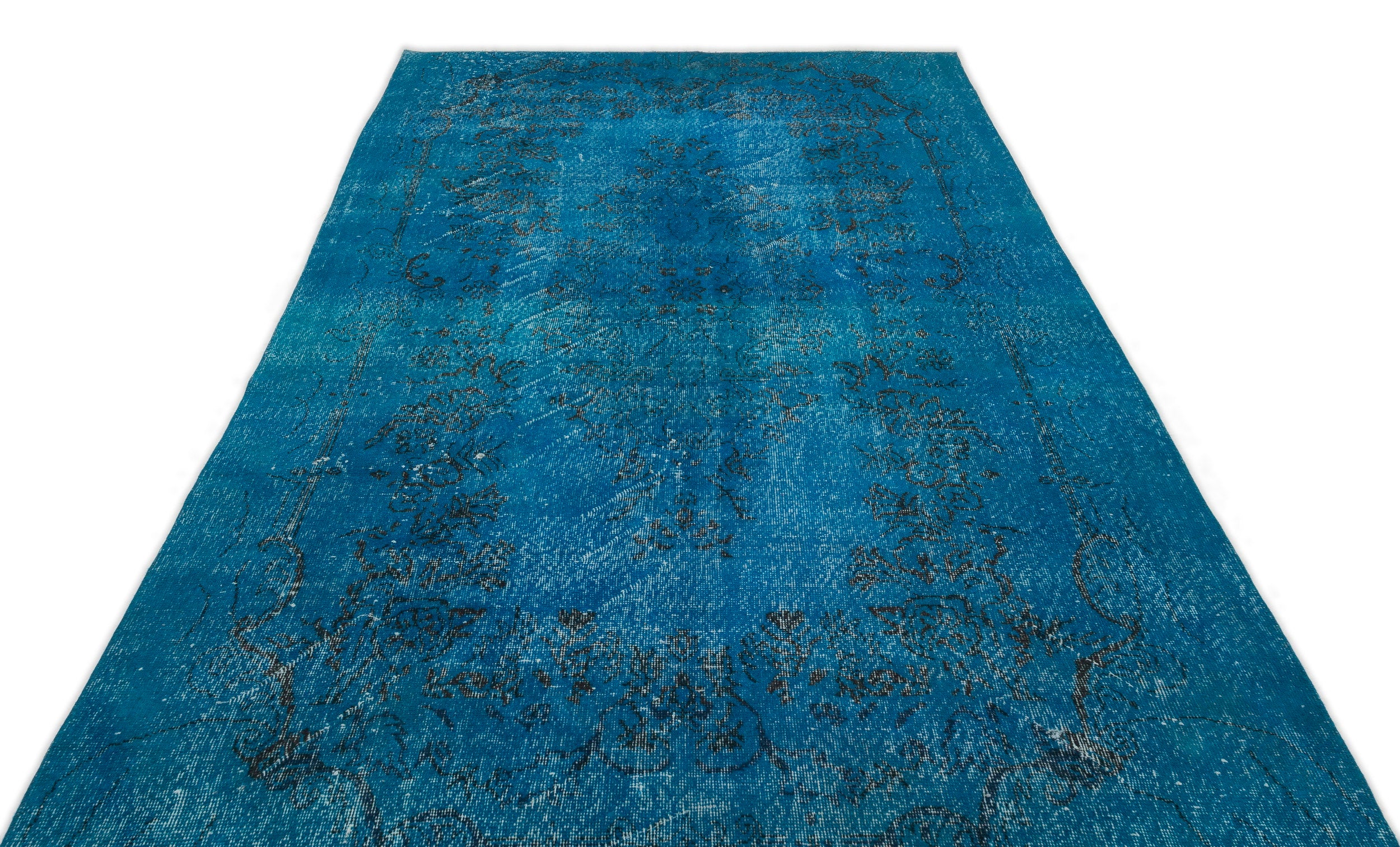 Turquoise  Over Dyed Vintage Rug 5'5'' x 11'1'' ft 165 x 338 cm