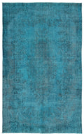 Turquoise  Over Dyed Vintage Rug 5'11'' x 9'5'' ft 180 x 288 cm