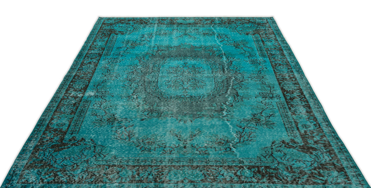 Turquoise  Over Dyed Vintage Rug 5&#39;10&#39;&#39; x 8&#39;8&#39;&#39; ft 178 x 265 cm
