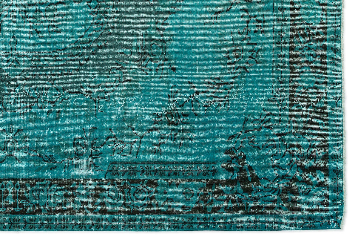 Turquoise  Over Dyed Vintage Rug 5&#39;10&#39;&#39; x 8&#39;8&#39;&#39; ft 178 x 265 cm