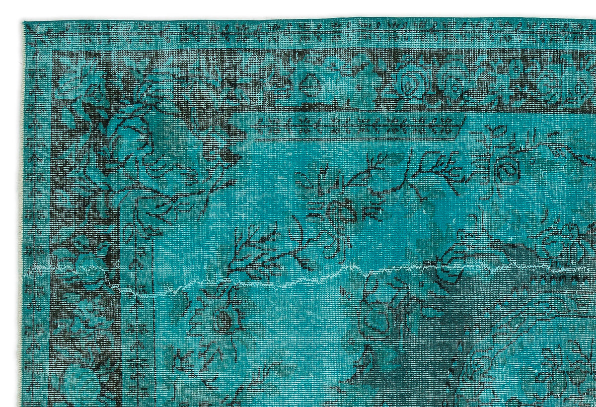Turquoise  Over Dyed Vintage Rug 5&#39;10&#39;&#39; x 8&#39;8&#39;&#39; ft 178 x 265 cm