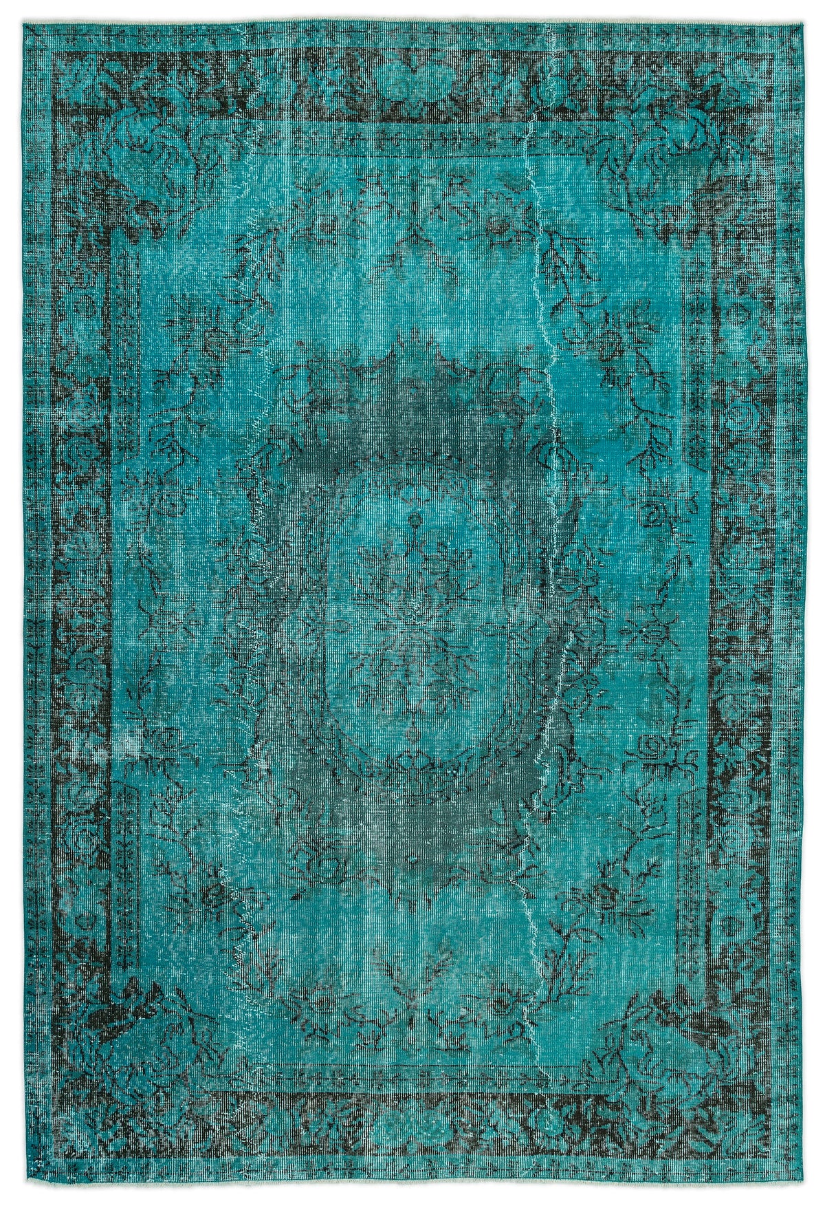 Turquoise  Over Dyed Vintage Rug 5&#39;10&#39;&#39; x 8&#39;8&#39;&#39; ft 178 x 265 cm