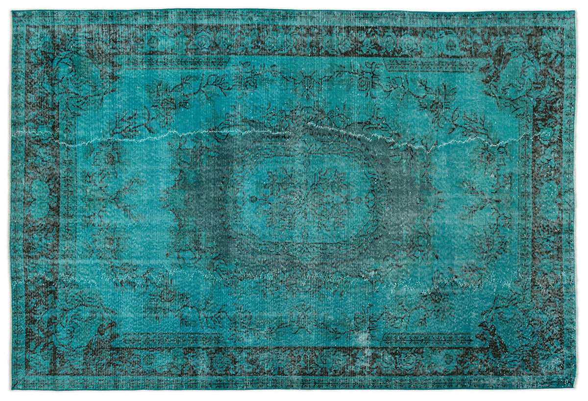 Turquoise  Over Dyed Vintage Rug 5&#39;10&#39;&#39; x 8&#39;8&#39;&#39; ft 178 x 265 cm