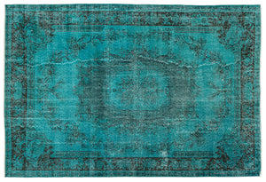 Turquoise  Over Dyed Vintage Rug 5'10'' x 8'8'' ft 178 x 265 cm
