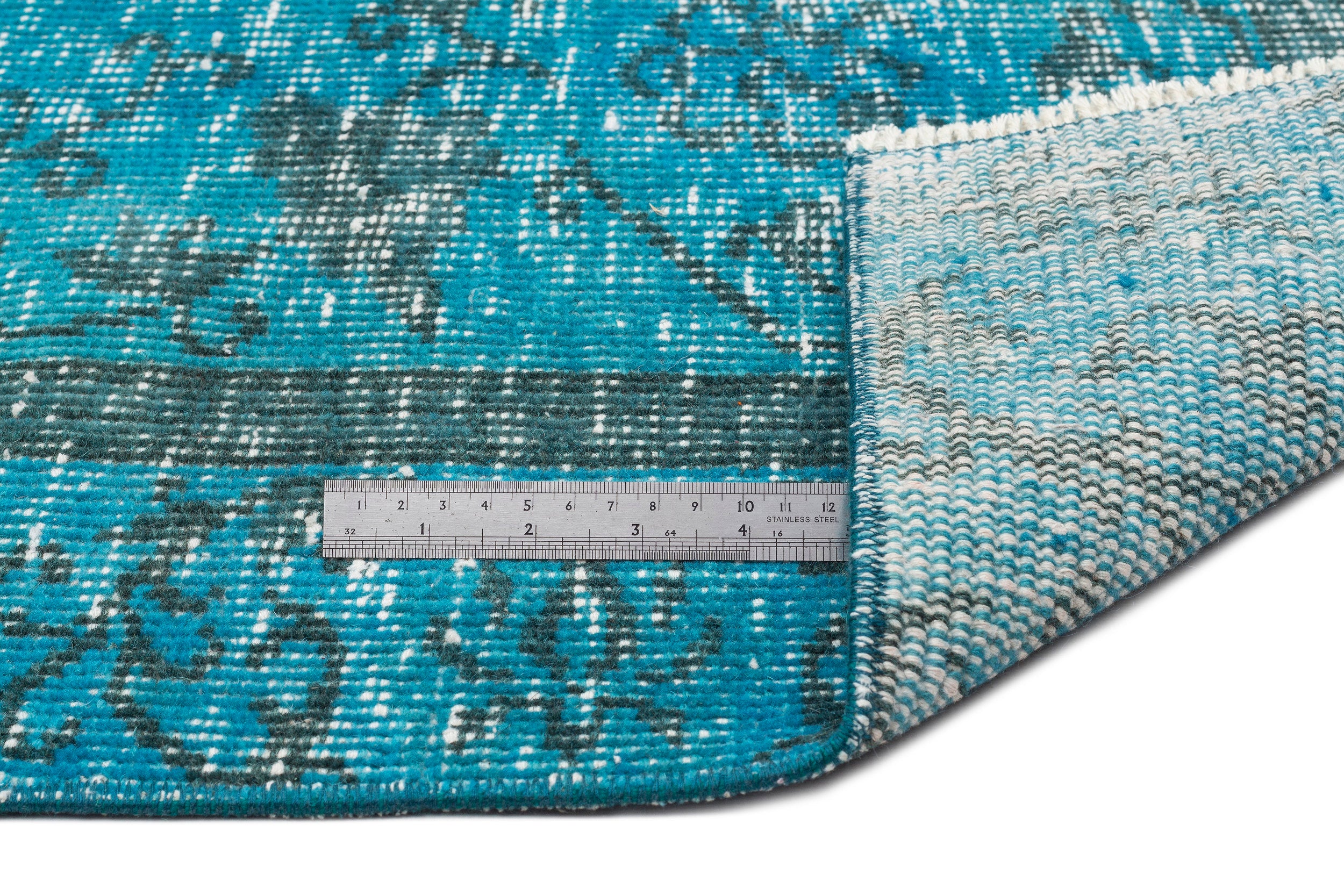 Turquoise  Over Dyed Vintage Rug 4'4'' x 7'8'' ft 131 x 233 cm