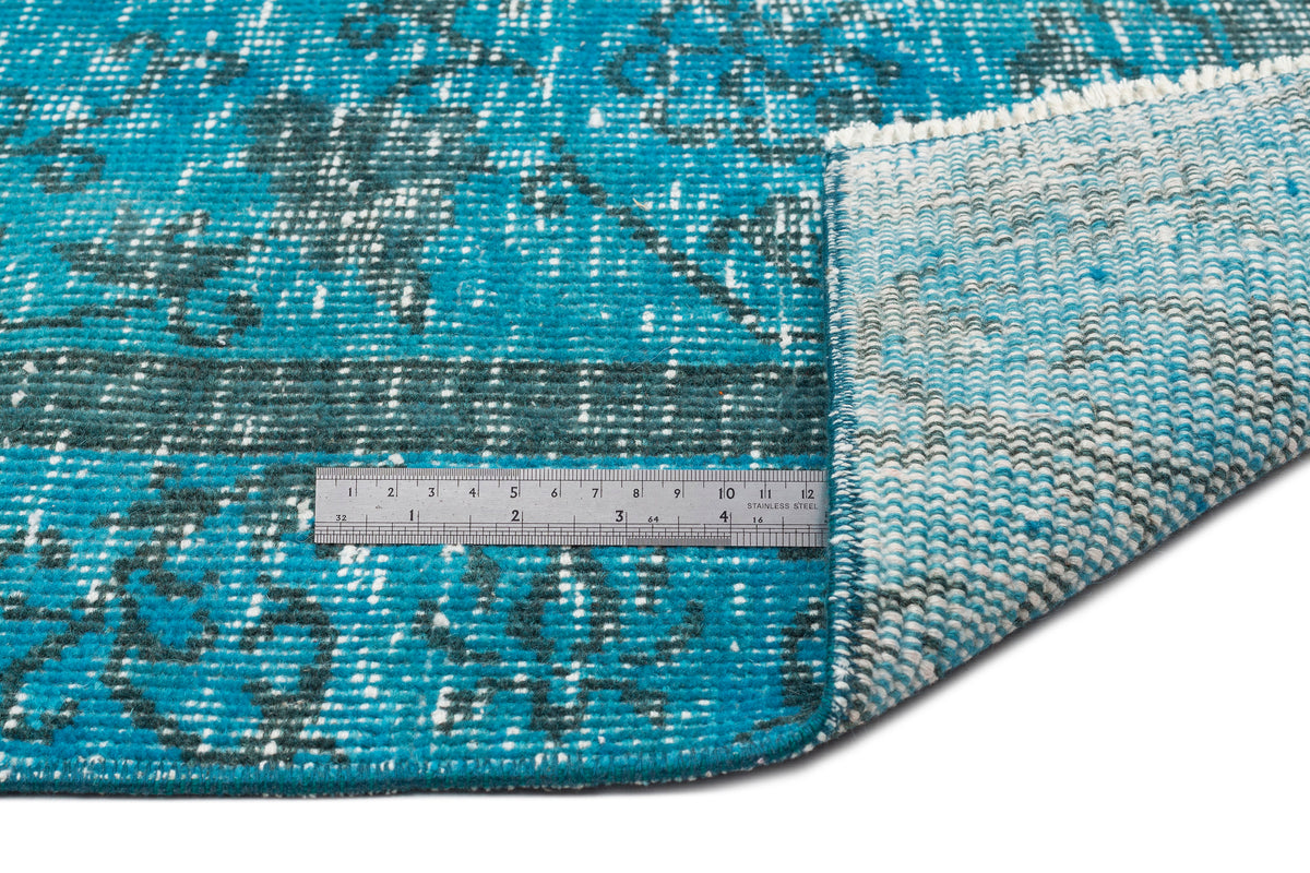 Turquoise  Over Dyed Vintage Rug 4&#39;4&#39;&#39; x 7&#39;8&#39;&#39; ft 131 x 233 cm