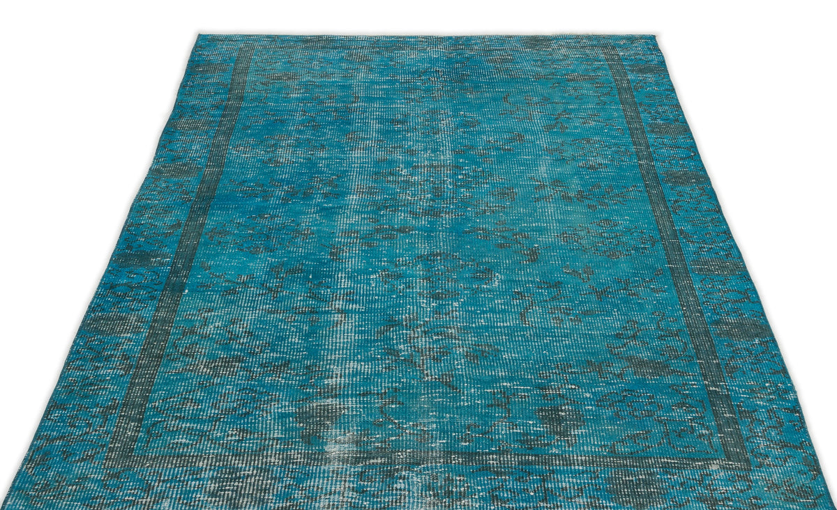 Turquoise  Over Dyed Vintage Rug 4&#39;4&#39;&#39; x 7&#39;8&#39;&#39; ft 131 x 233 cm