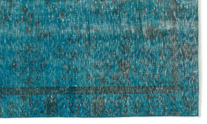 Turquoise  Over Dyed Vintage Rug 4'4'' x 7'8'' ft 131 x 233 cm