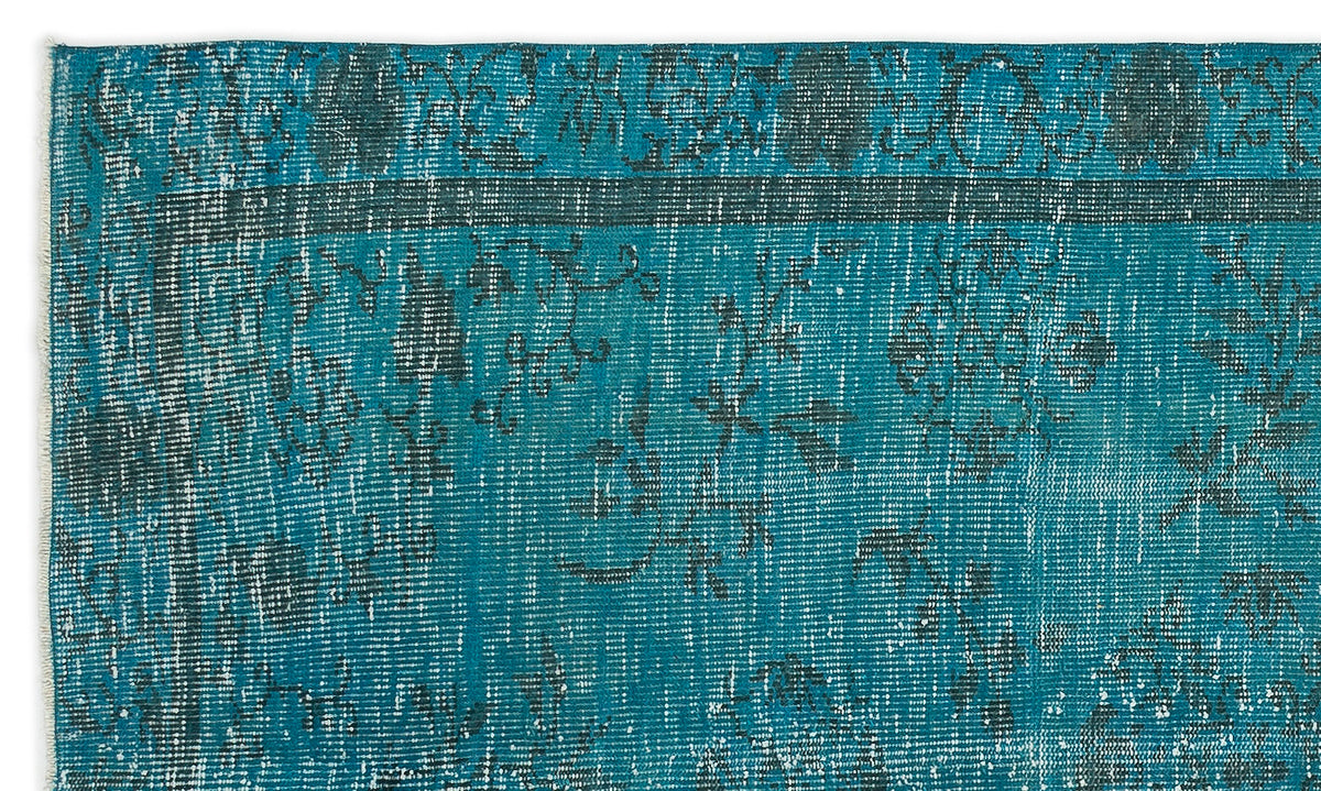 Turquoise  Over Dyed Vintage Rug 4&#39;4&#39;&#39; x 7&#39;8&#39;&#39; ft 131 x 233 cm