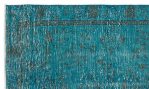 Turquoise  Over Dyed Vintage Rug 4'4'' x 7'8'' ft 131 x 233 cm