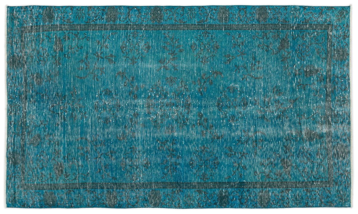 Turquoise  Over Dyed Vintage Rug 4&#39;4&#39;&#39; x 7&#39;8&#39;&#39; ft 131 x 233 cm
