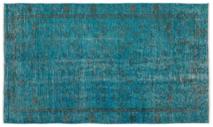 Turquoise  Over Dyed Vintage Rug 4'4'' x 7'8'' ft 131 x 233 cm