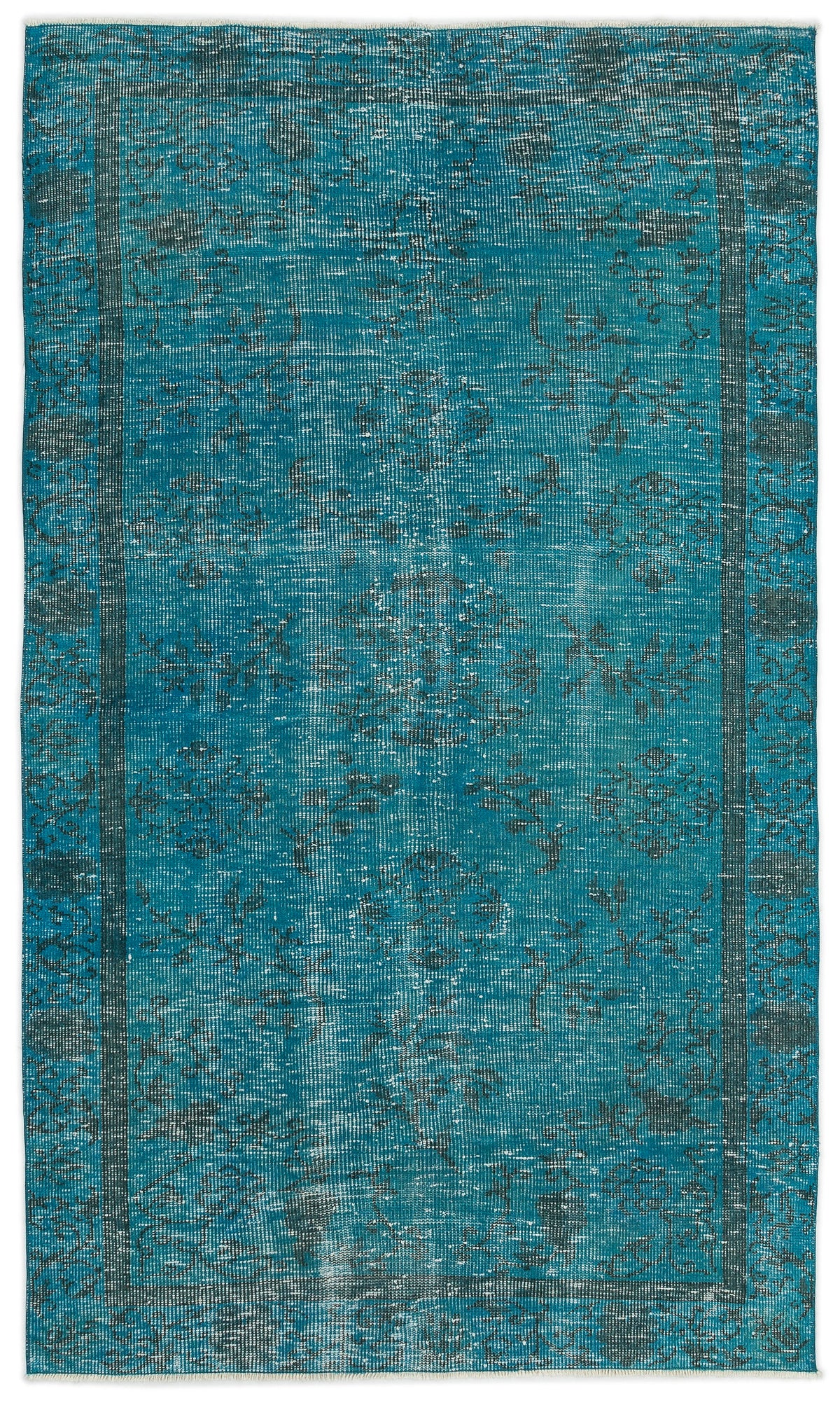 Turquoise  Over Dyed Vintage Rug 4&#39;4&#39;&#39; x 7&#39;8&#39;&#39; ft 131 x 233 cm