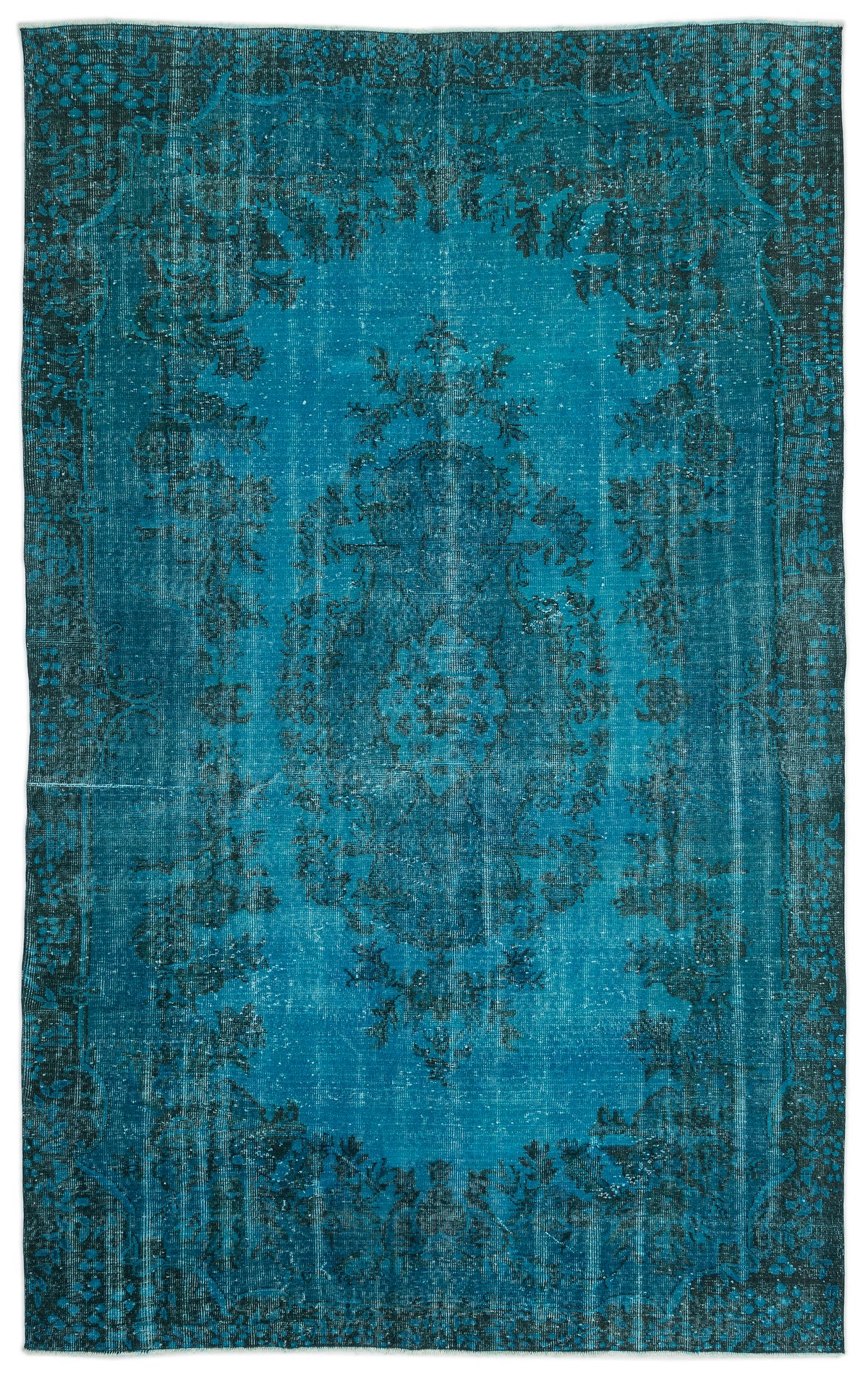 Turquoise  Over Dyed Vintage Rug 6&#39;6&#39;&#39; x 10&#39;9&#39;&#39; ft 199 x 328 cm