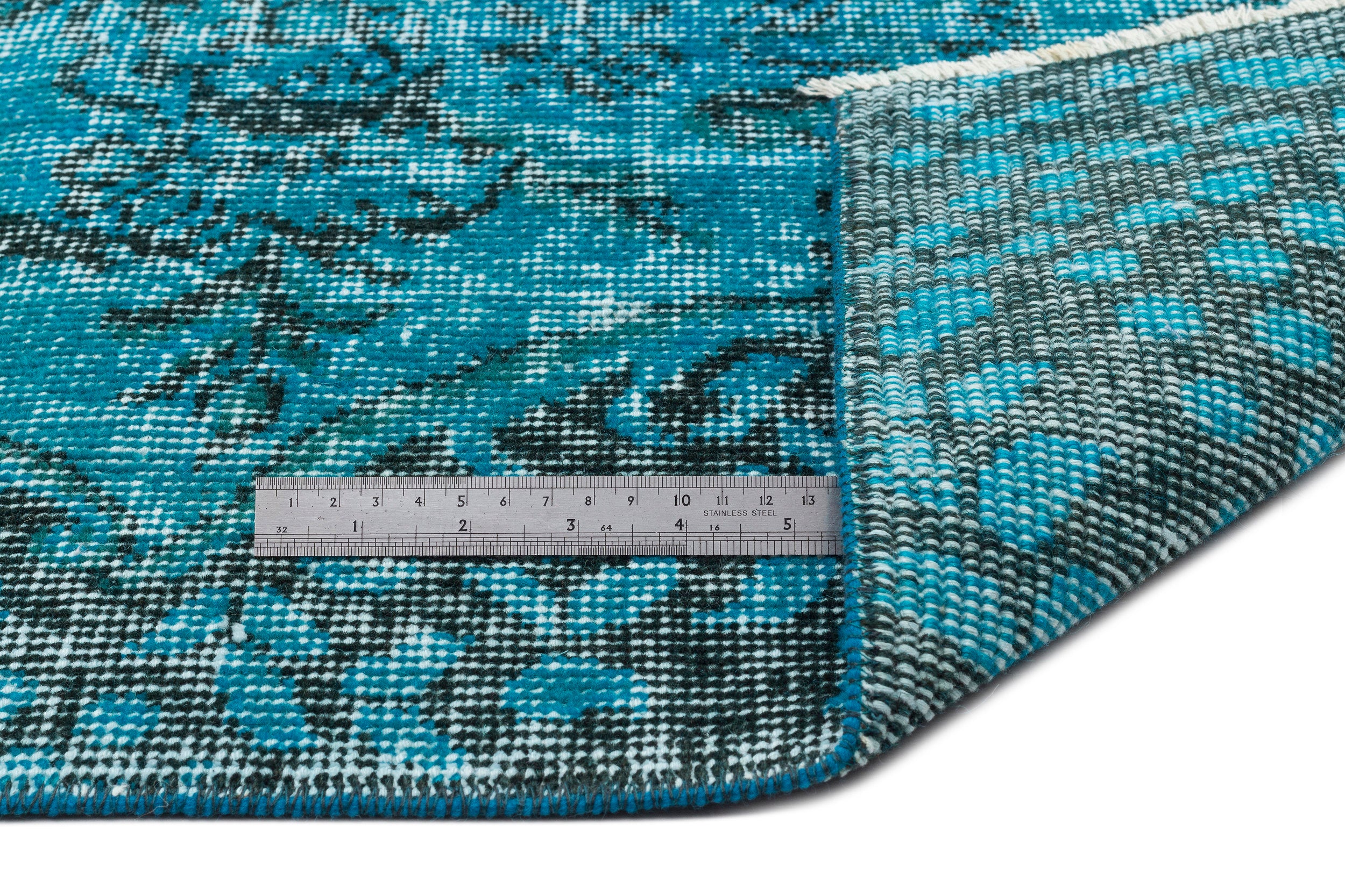 Turquoise  Over Dyed Vintage Rug 5'7'' x 8'7'' ft 169 x 262 cm