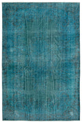 Turquoise  Over Dyed Vintage Rug 5'7'' x 8'7'' ft 169 x 262 cm