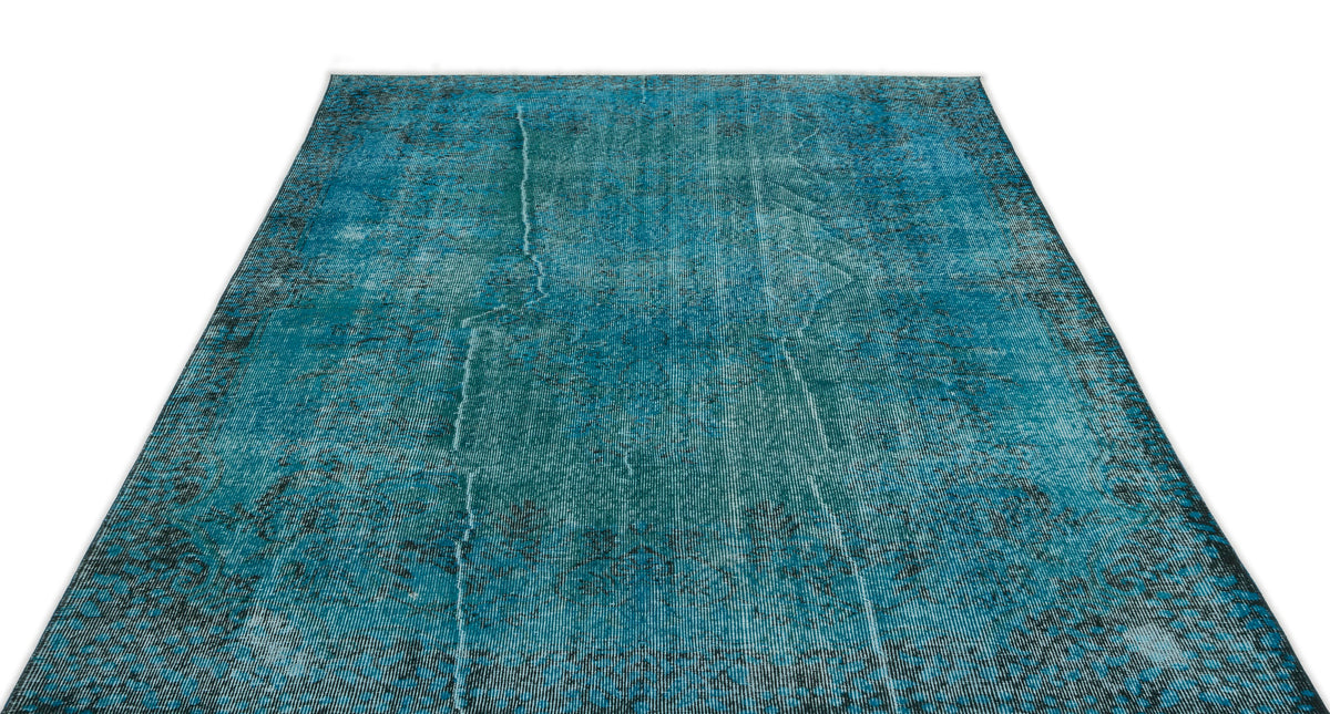 Turquoise  Over Dyed Vintage Rug 5&#39;7&#39;&#39; x 8&#39;7&#39;&#39; ft 169 x 262 cm