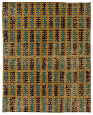 Retro Over Dyed Vintage Rug 3'8'' x 4'7'' ft 111 x 140 cm