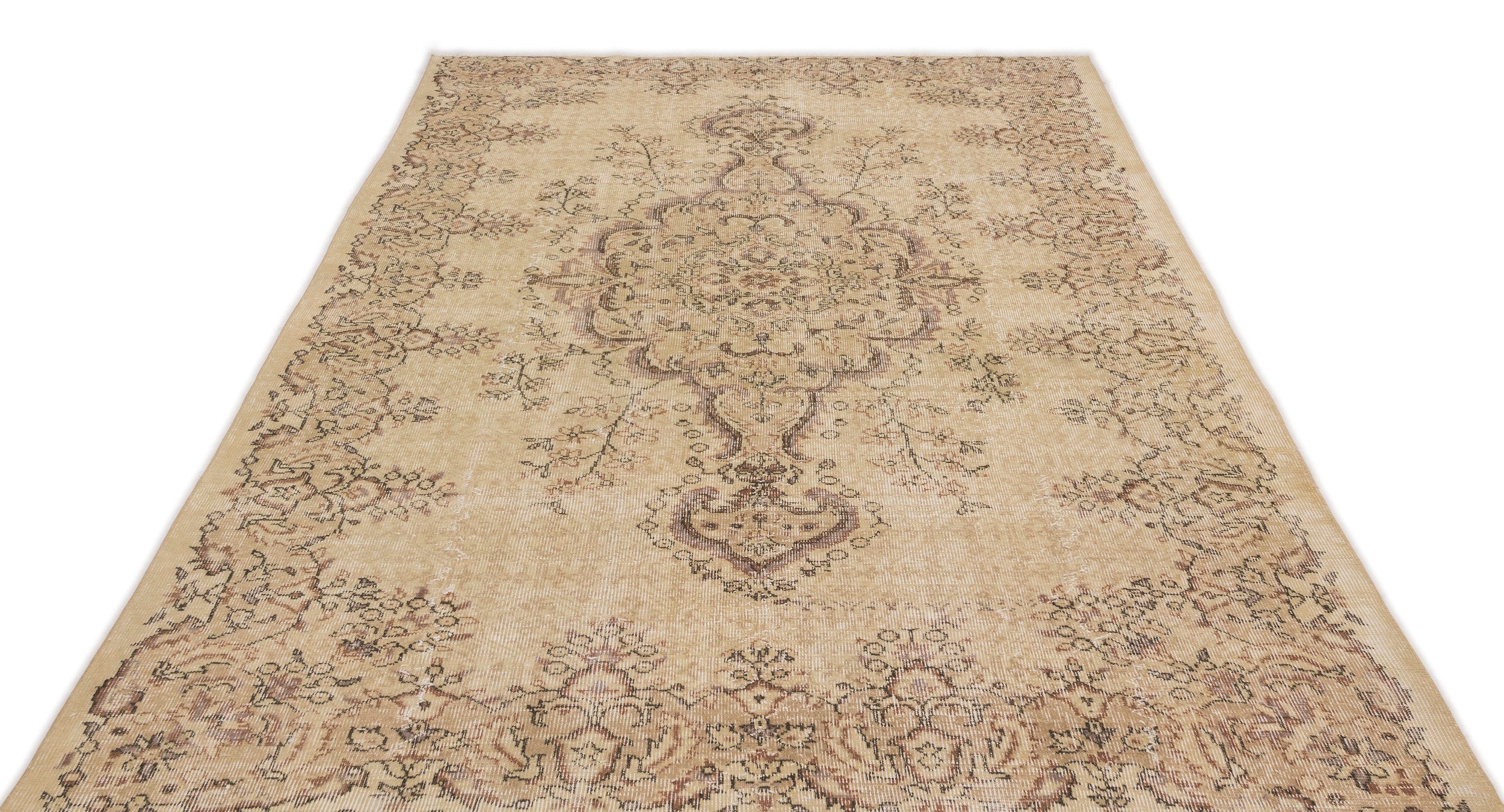 Beige Over Dyed Vintage Rug 5'8'' x 9'4'' ft 173 x 285 cm