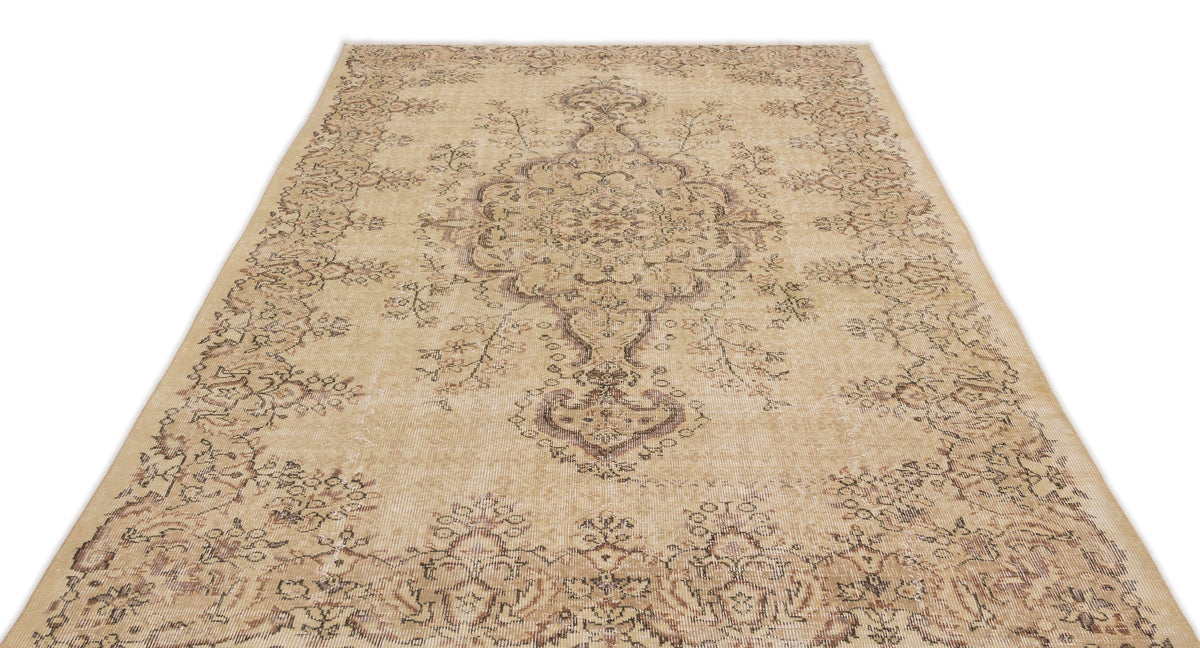 Beige Over Dyed Vintage Rug 5&#39;8&#39;&#39; x 9&#39;4&#39;&#39; ft 173 x 285 cm