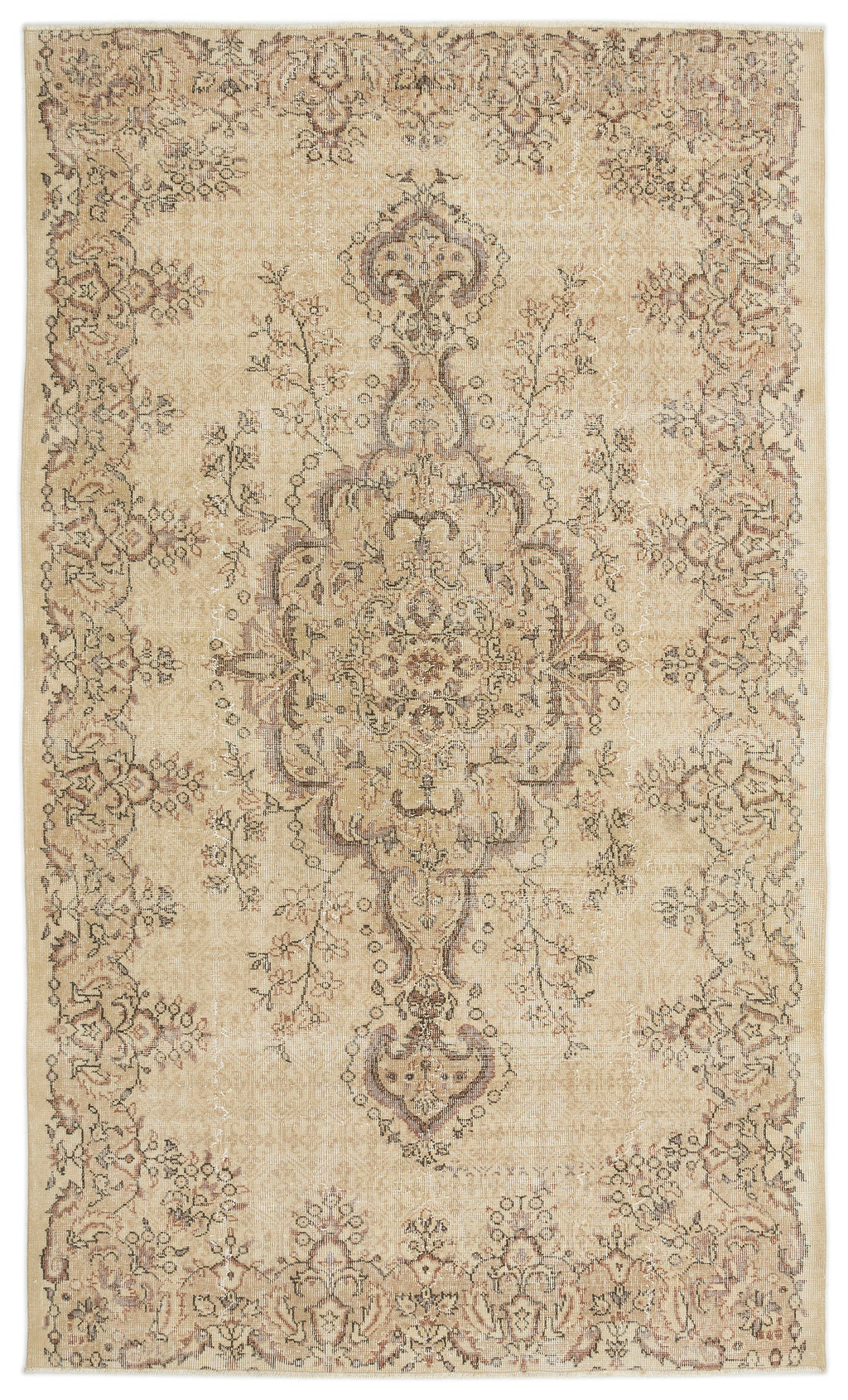 Beige Over Dyed Vintage Rug 5'8'' x 9'4'' ft 173 x 285 cm