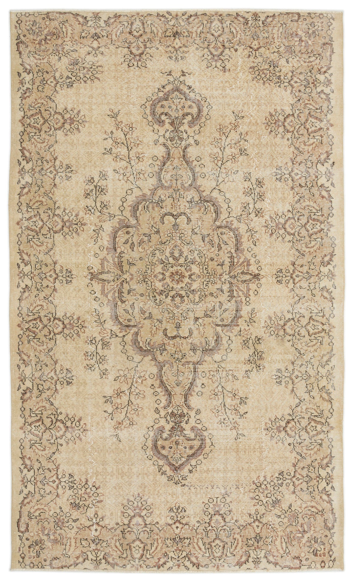 Beige Over Dyed Vintage Rug 5&#39;8&#39;&#39; x 9&#39;4&#39;&#39; ft 173 x 285 cm