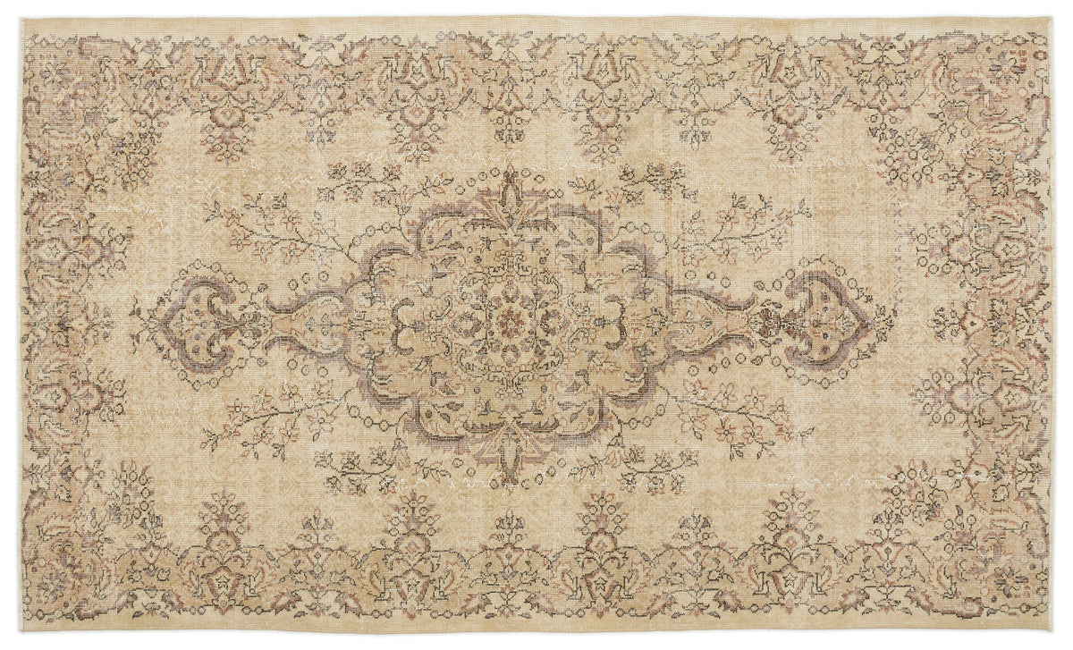 Beige Over Dyed Vintage Rug 5&#39;8&#39;&#39; x 9&#39;4&#39;&#39; ft 173 x 285 cm