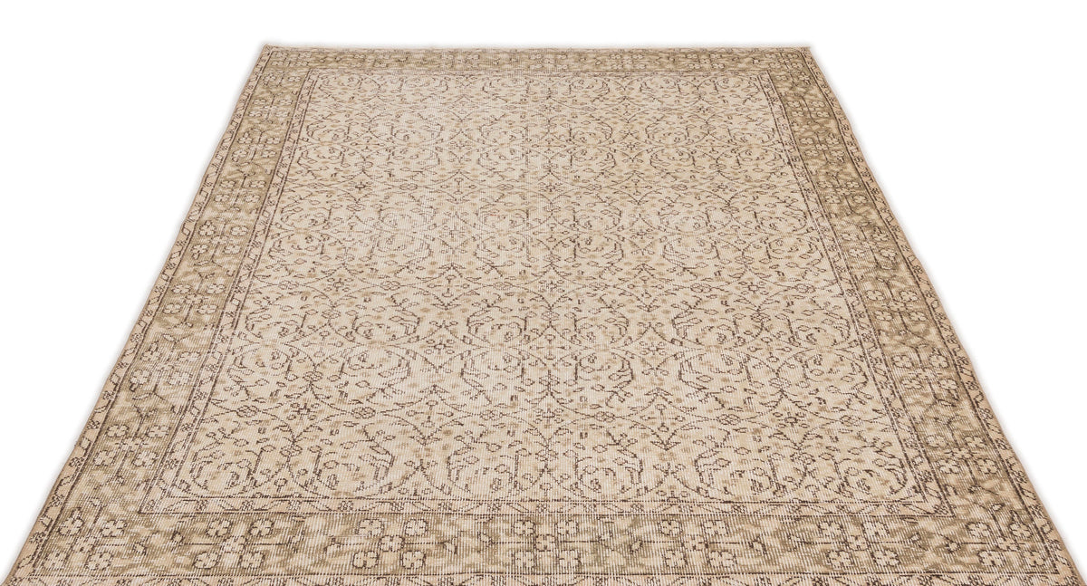 Beige Over Dyed Vintage Rug 5&#39;2&#39;&#39; x 8&#39;7&#39;&#39; ft 157 x 262 cm