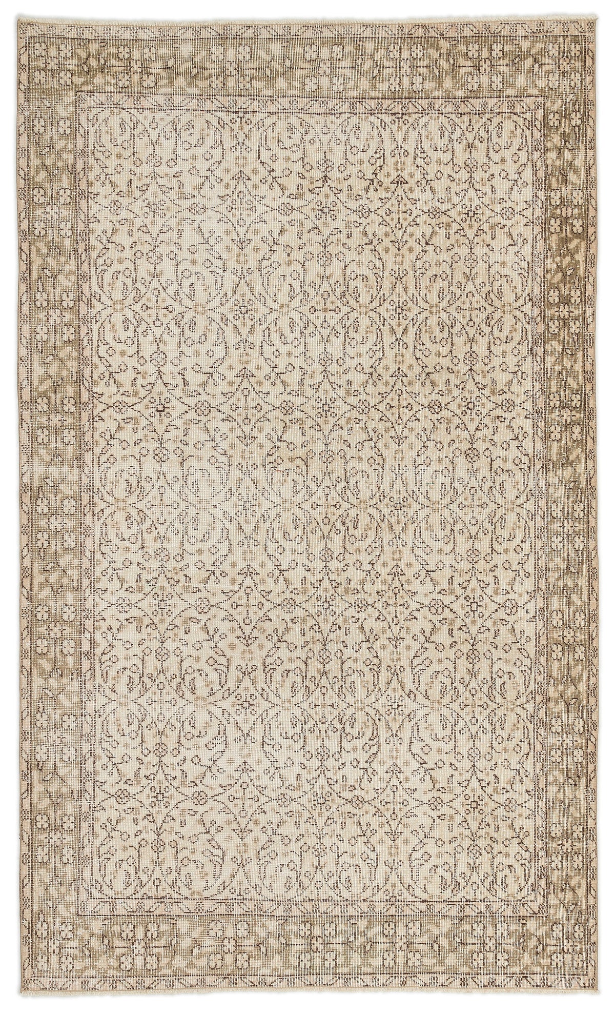Beige Over Dyed Vintage Rug 5&#39;2&#39;&#39; x 8&#39;7&#39;&#39; ft 157 x 262 cm