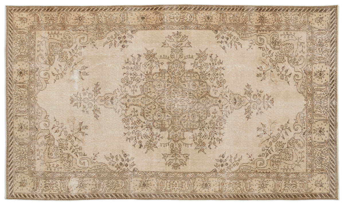 Beige Over Dyed Vintage Rug 5&#39;7&#39;&#39; x 9&#39;6&#39;&#39; ft 170 x 290 cm