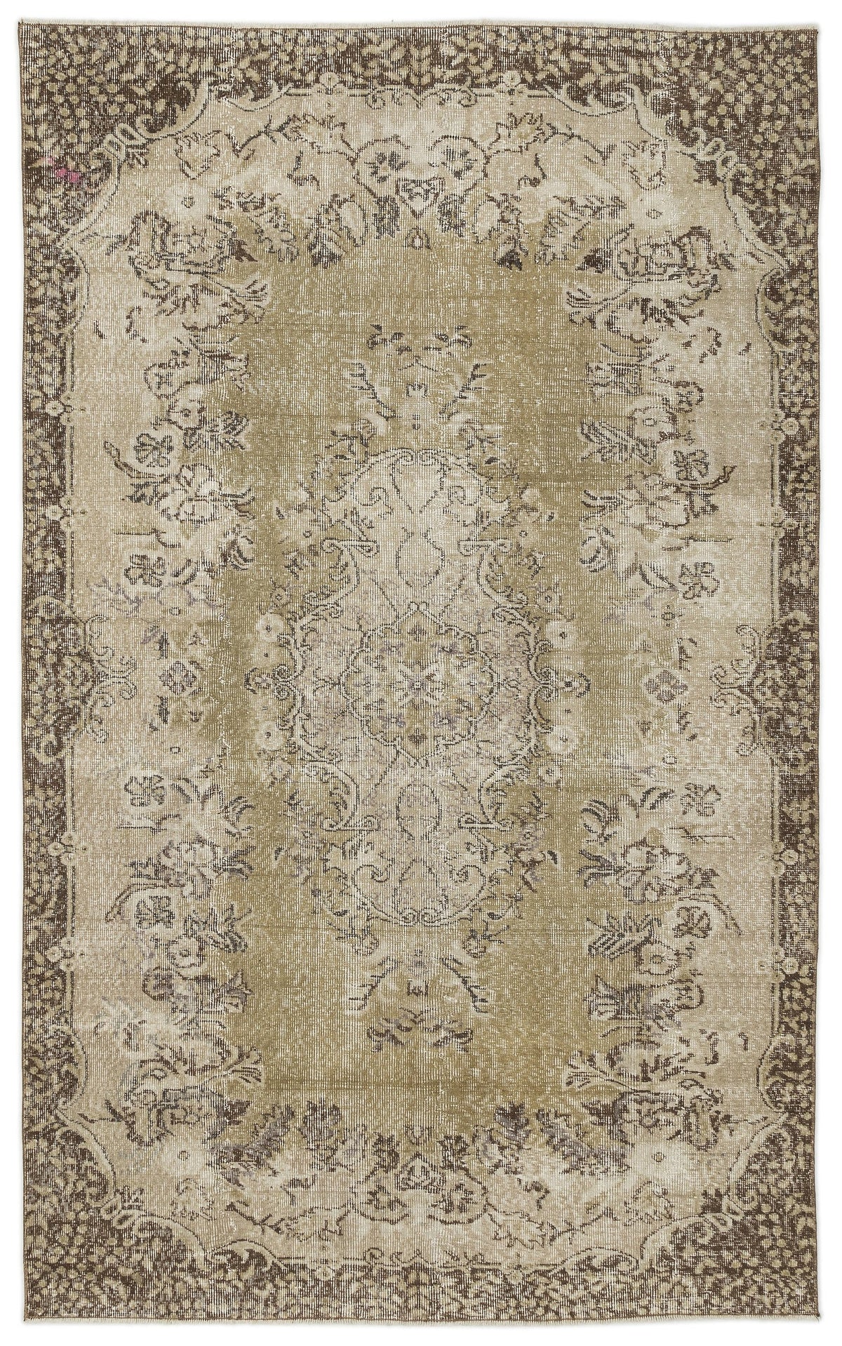 Beige Over Dyed Vintage Rug 5&#39;6&#39;&#39; x 8&#39;8&#39;&#39; ft 167 x 263 cm