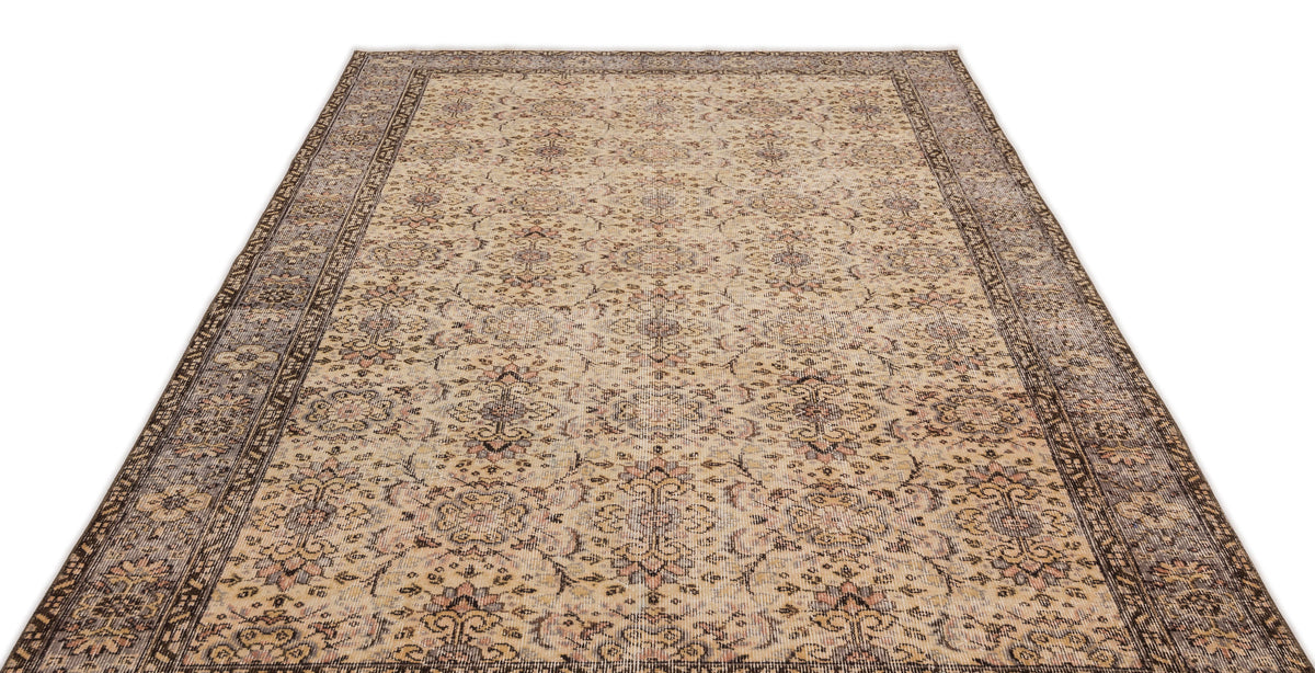 Beige Over Dyed Vintage Rug 6&#39;2&#39;&#39; x 9&#39;8&#39;&#39; ft 188 x 295 cm