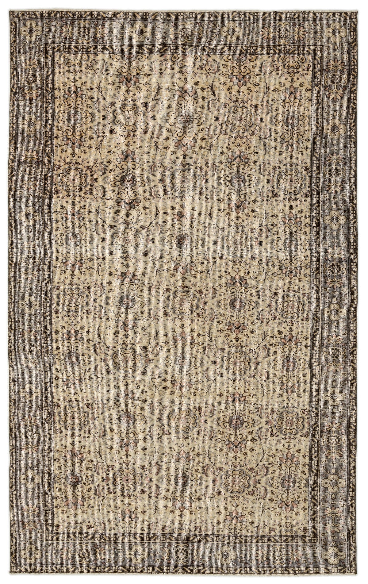 Beige Over Dyed Vintage Rug 6&#39;2&#39;&#39; x 9&#39;8&#39;&#39; ft 188 x 295 cm
