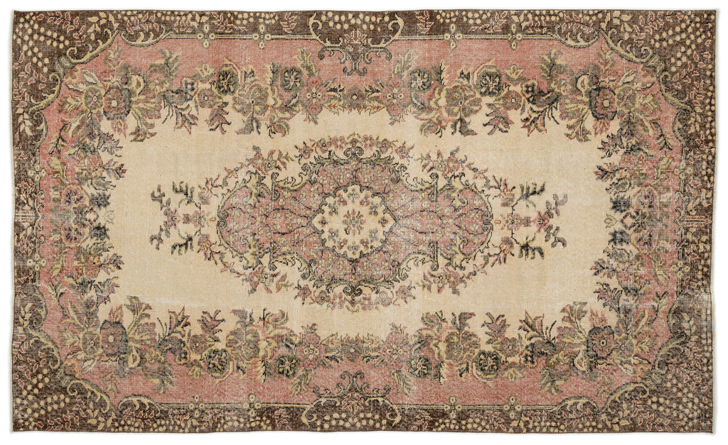 Beige Over Dyed Vintage Rug 5'9'' x 9'7'' ft 175 x 291 cm