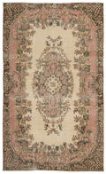 Beige Over Dyed Vintage Rug 5'9'' x 9'7'' ft 175 x 291 cm