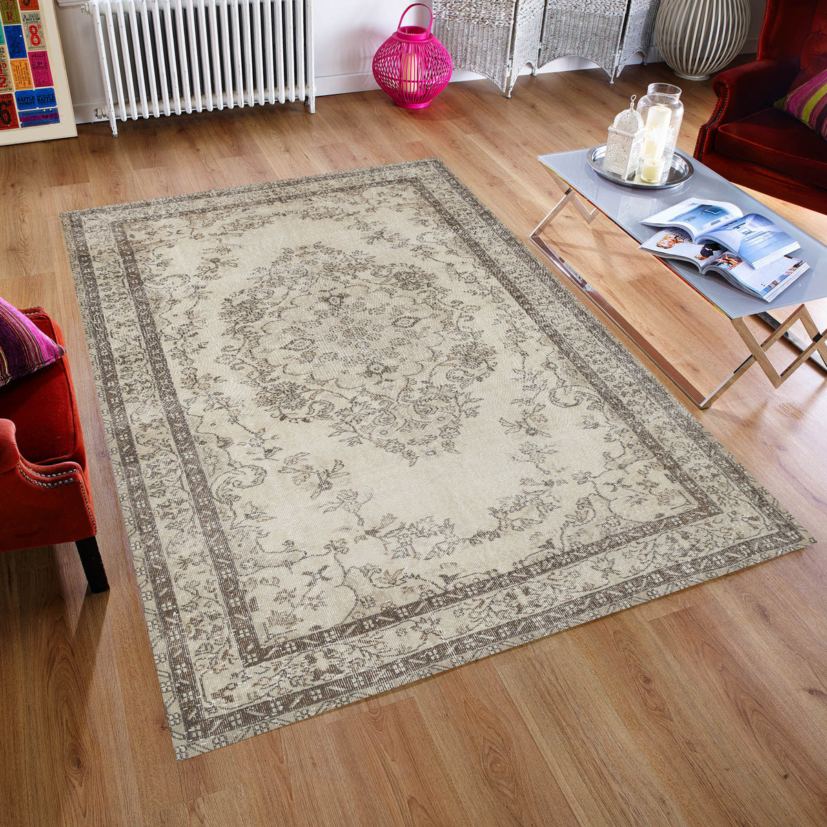 Beige Over Dyed Rug I Traditional Design Rug | Turkish Rug | Hand Weaving Rug  | Bedroom Rug | Wool Rug | Vintage Rug | Tumbled Rug  | Naturel Rug | Boho Rug I  6&#39;1&#39;&#39; x 10&#39;1&#39;&#39; ft 186 x 308 cm