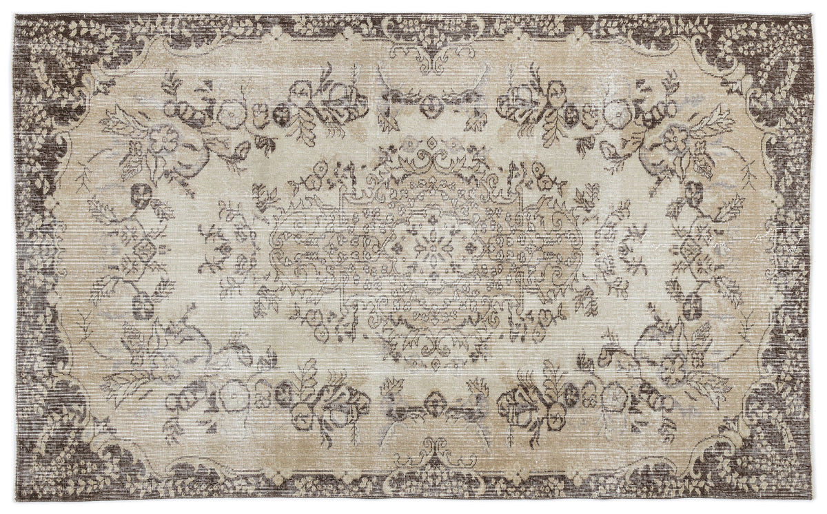 Beige Over Dyed Vintage Rug 5&#39;5&#39;&#39; x 8&#39;9&#39;&#39; ft 165 x 266 cm