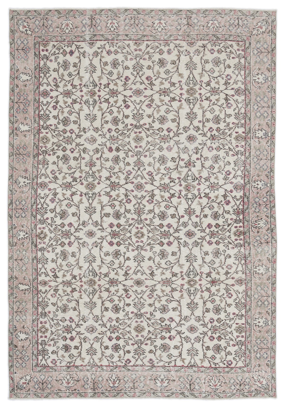 Beige Over Dyed Vintage Rug 5&#39;10&#39;&#39; x 8&#39;5&#39;&#39; ft 178 x 256 cm