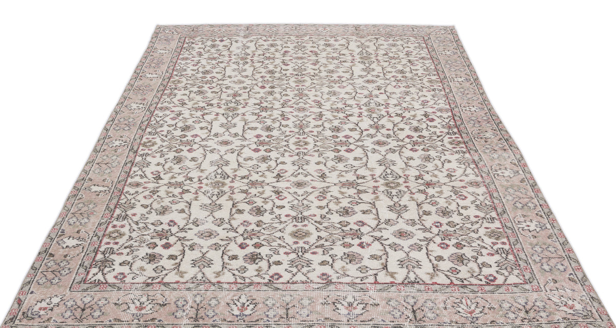 Beige Over Dyed Vintage Rug 5&#39;10&#39;&#39; x 8&#39;5&#39;&#39; ft 178 x 256 cm
